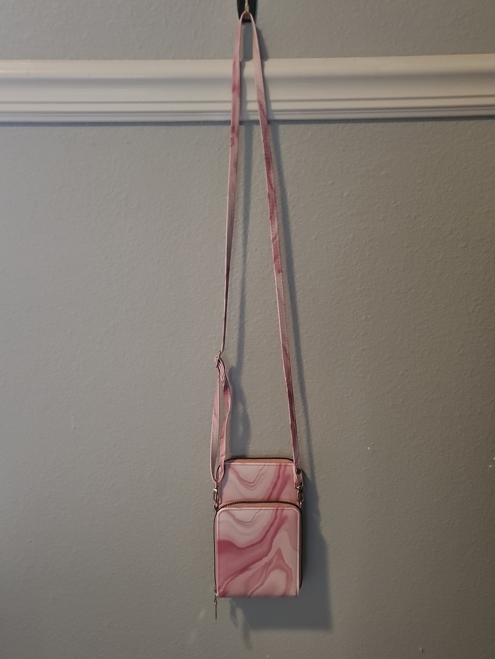 Pink Marble Crossbody Phone Bag - Women's Small Shoulder Purse